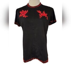 Prada black short sleeve top with beaded embroidery sz 42.  **Priced to sell